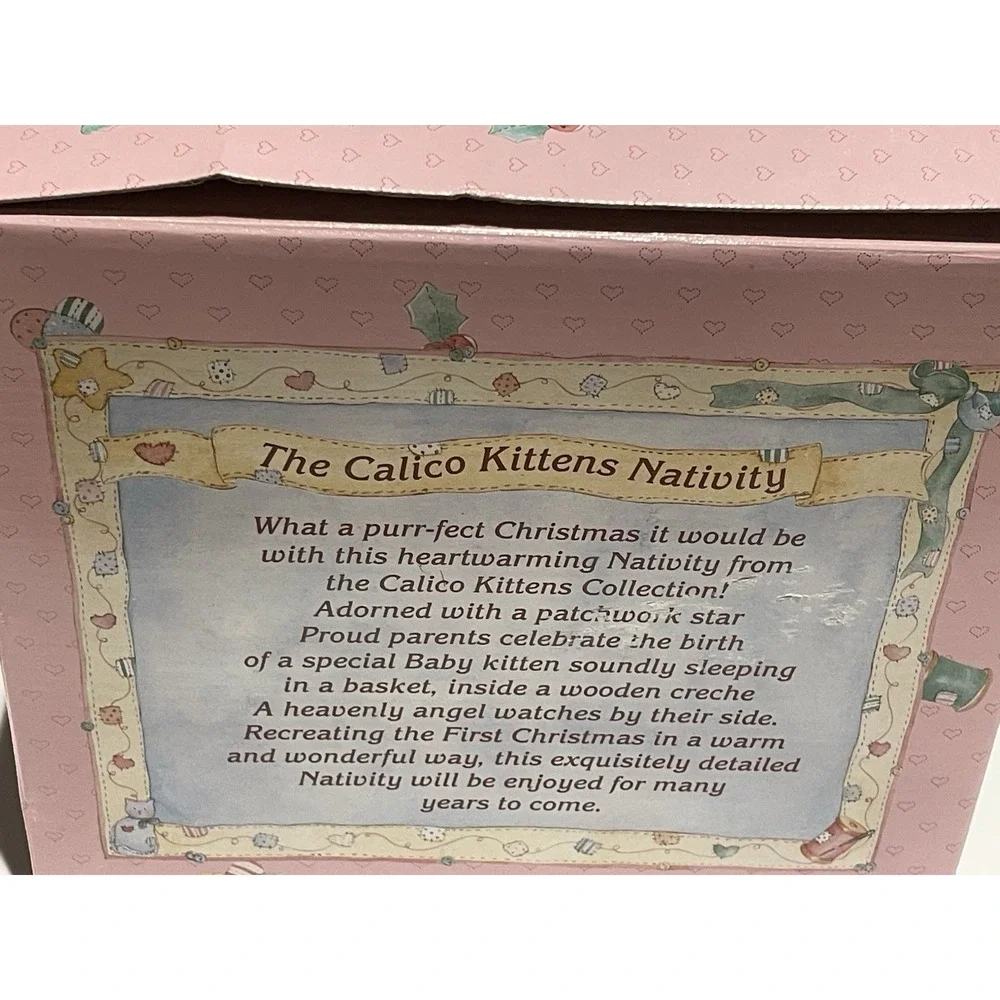 Vintage Enesco Calico Kittens Nativity Scene Set Priscilla Hillman New Open Box
